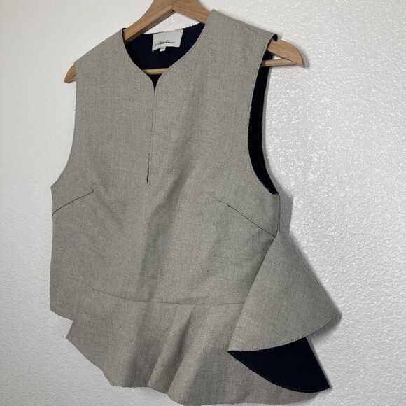 3.1 Phillip Lim Top Womens 4 Gray Peplum Sleeveless Modern Blouse Asymmetrical - Picture 3 of 16